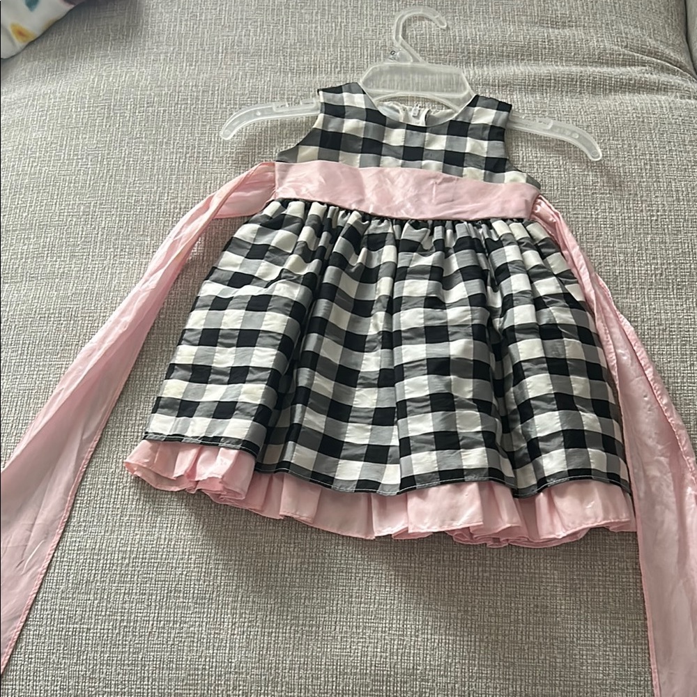Black and White Checkered Dress with Pink Accents
